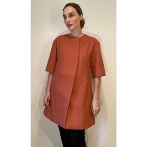 Narciso Rodriguez Pink Top Coat Wool Short Sleeve Collarless So Elegant Sz M /L